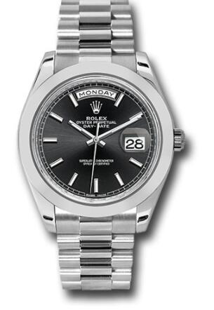Replica Rolex 950 Platinum Day-Date 40 Watch 228206 Smooth Bezel Black Index Dial President Bracelet